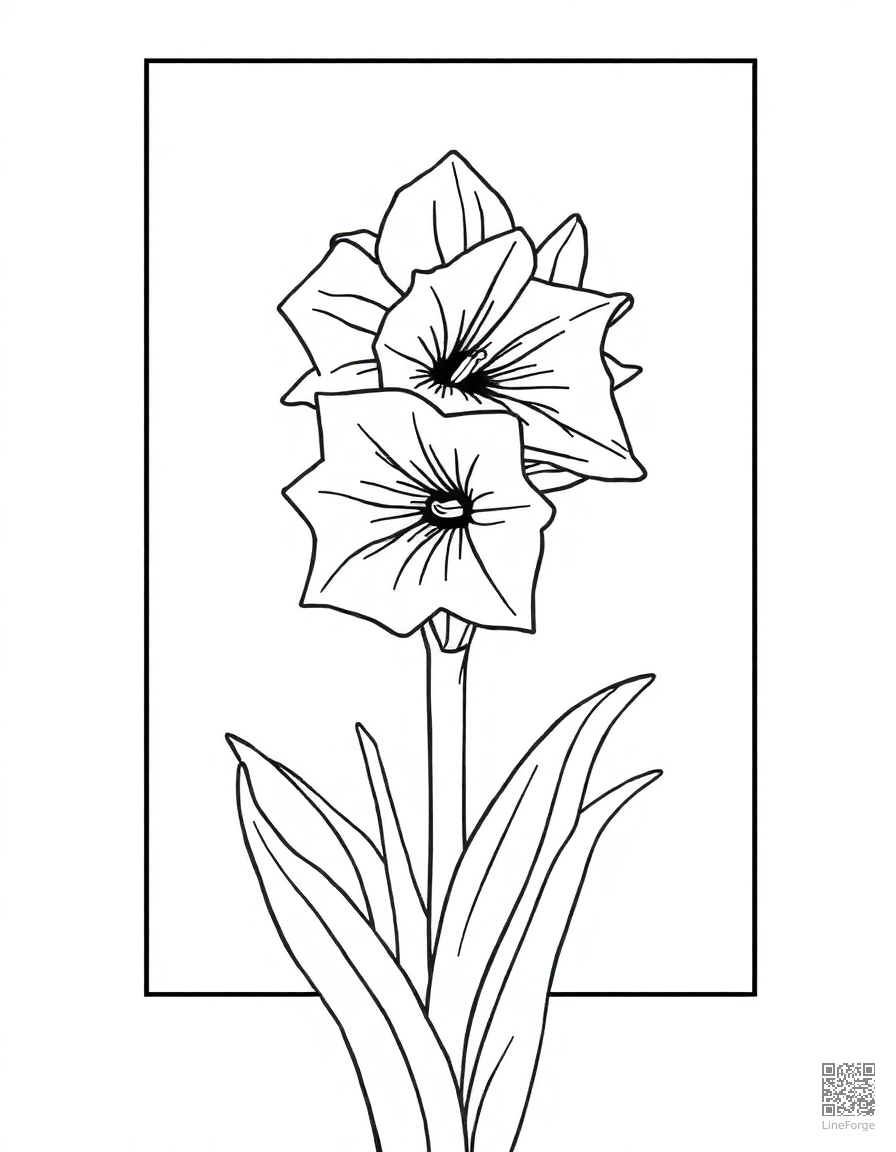 amaryllis blooming in a winter window coloring page Contour style - free printable