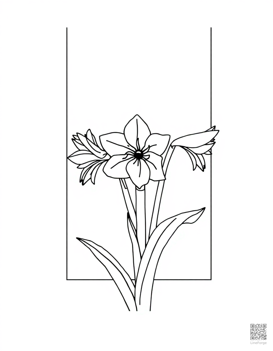 amaryllis blooming in a winter window coloring page Minimal style - free printable