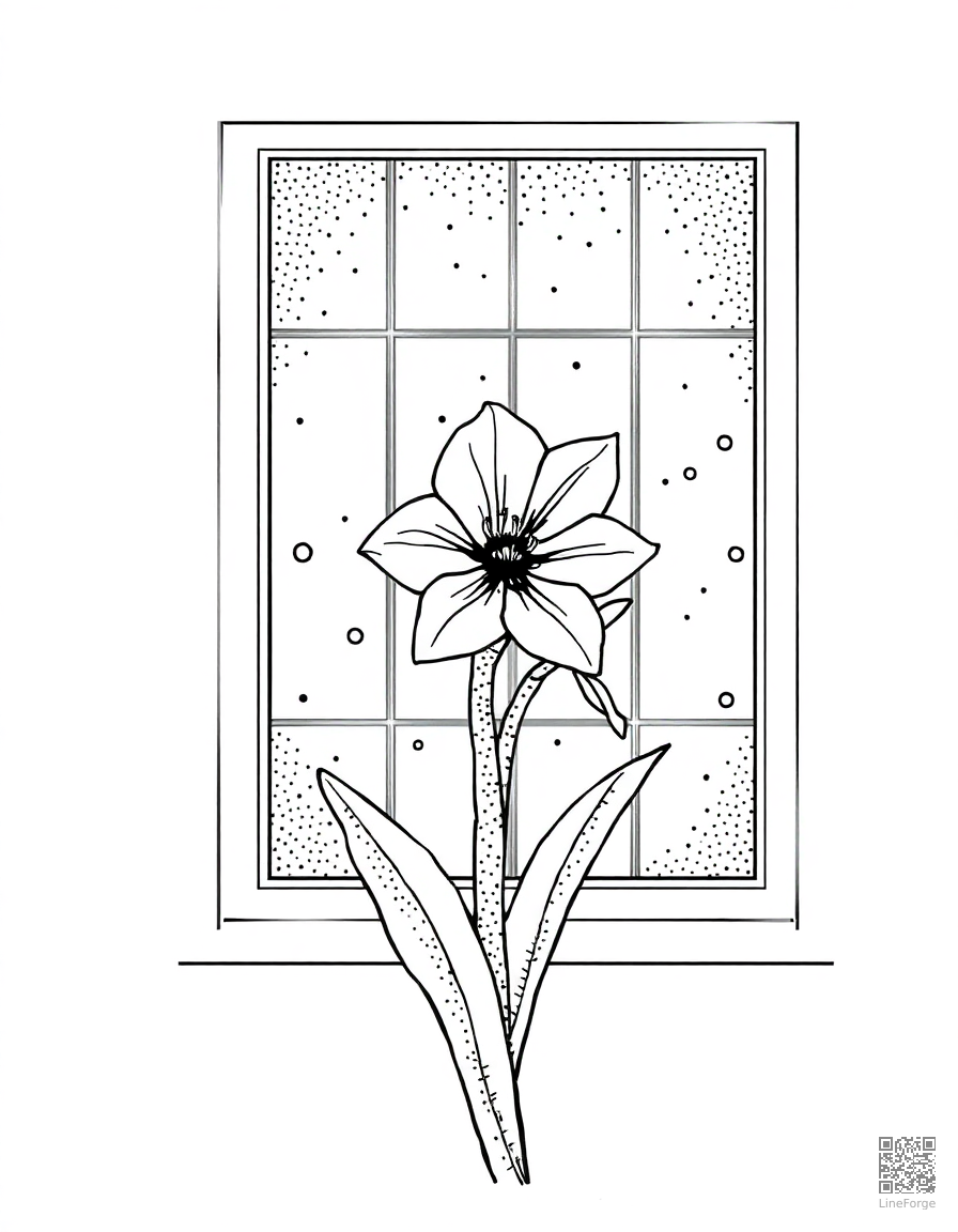 amaryllis blooming in a winter window coloring page Stipple style free printable