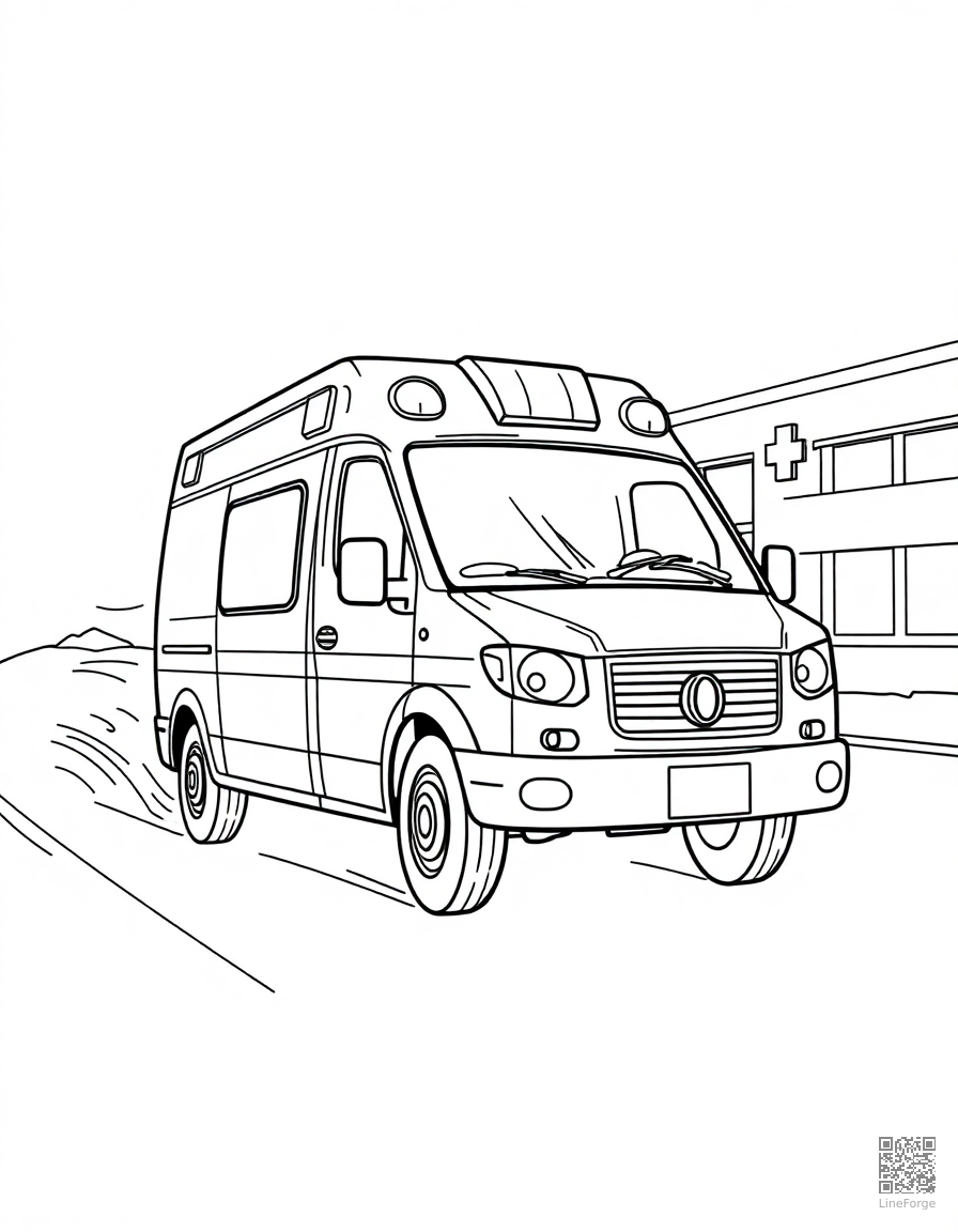 ambulance racing to the hospital coloring page Contour style - free printable