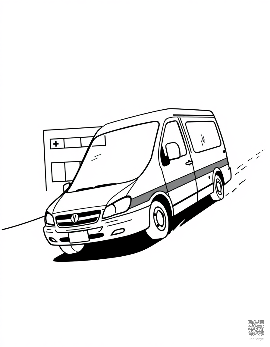 ambulance racing to the hospital coloring page Minimal style - free printable