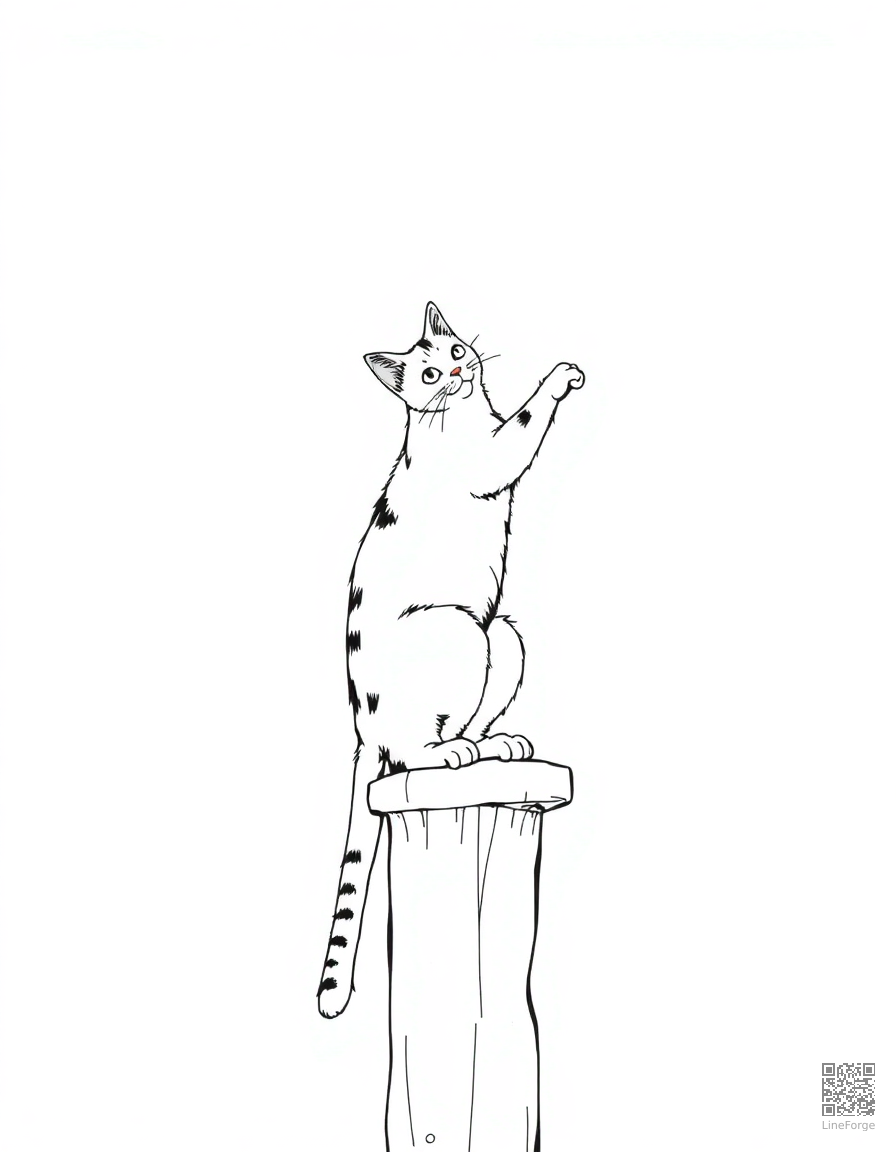 An abyssinian cat climbing a tall cat tree coloring page Manga style - free printable