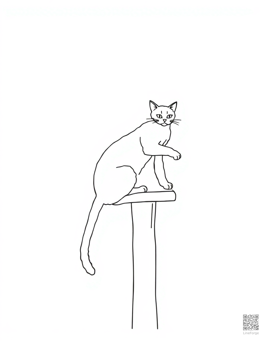 An abyssinian cat climbing a tall cat tree coloring page Minimal style - free printable