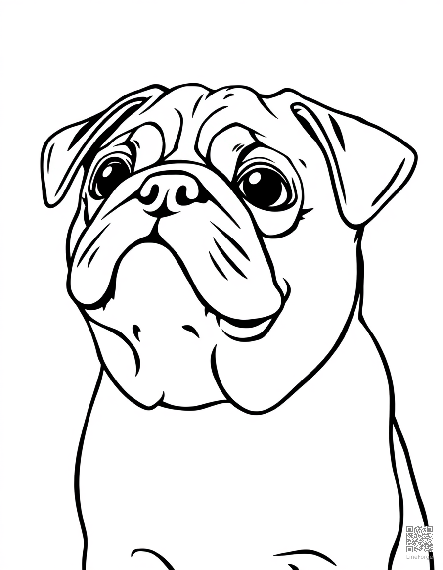 An adorable pug with wrinkly face looking up coloring page Contour style - free printable