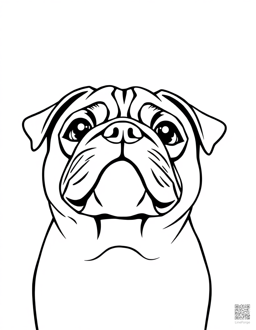 An adorable pug with wrinkly face looking up coloring page Minimal style - free printable