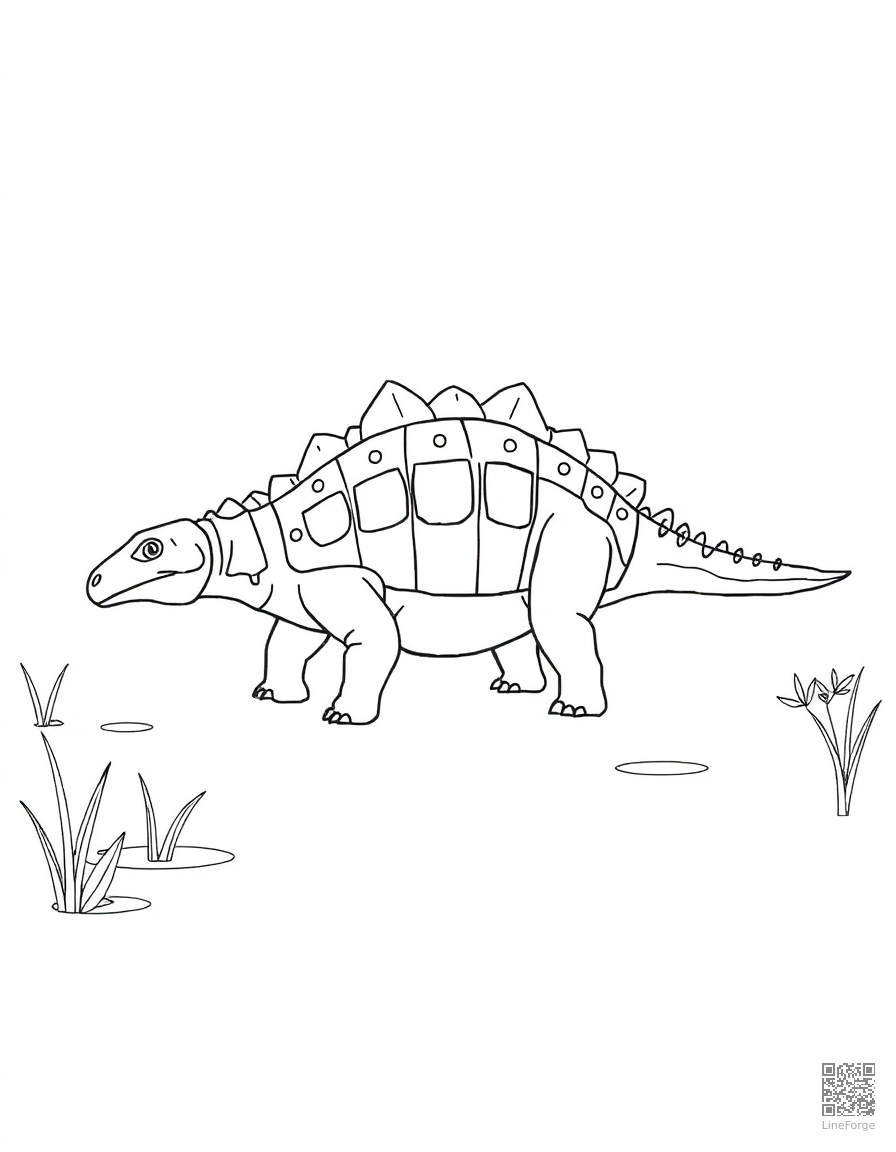 An ankylosaurus with armored plates in a swamp coloring page Minimal style - free printable