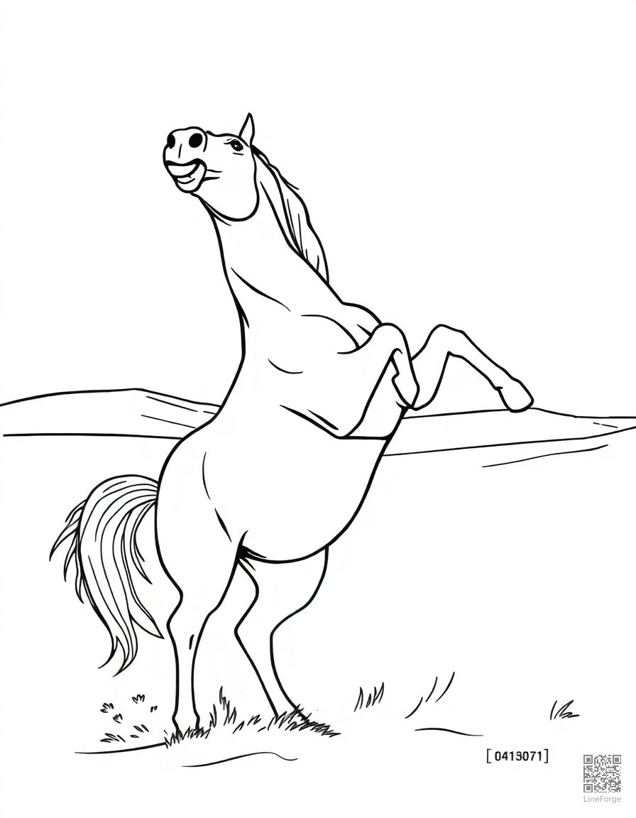 An arabian horse rearing up in the desert coloring page Contour style free printable