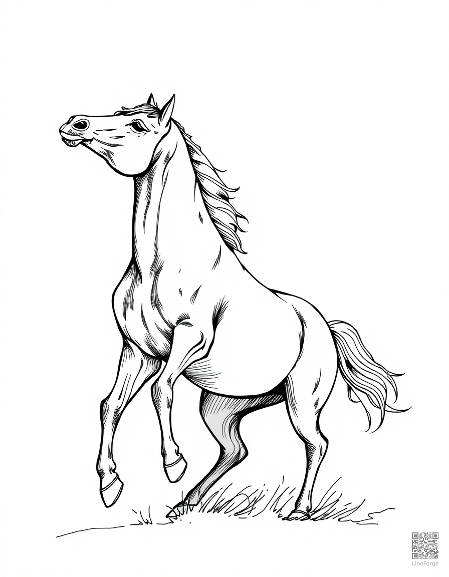 An arabian horse rearing up in the desert coloring page Crosshatch style free printable