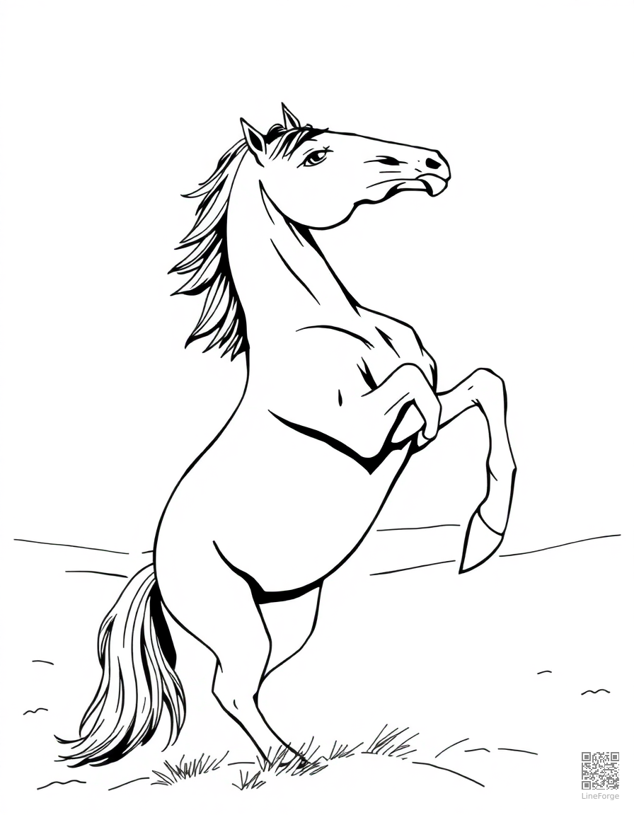 An arabian horse rearing up in the desert coloring page Manga style - free printable