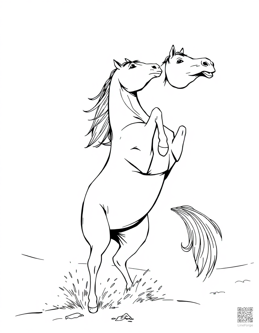 An arabian horse rearing up in the desert coloring page Manga style - free printable