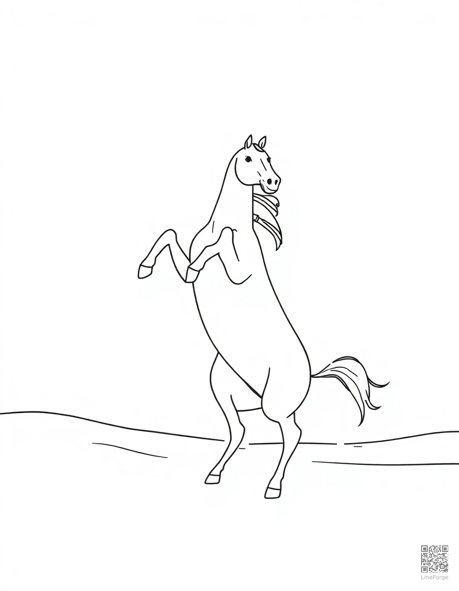 An arabian horse rearing up in the desert coloring page Minimal style free printable