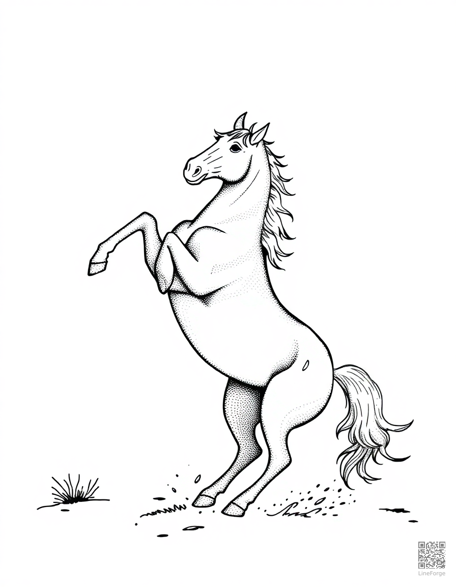 An arabian horse rearing up in the desert coloring page Stipple style free printable