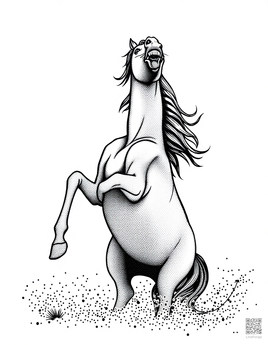 An arabian horse rearing up in the desert coloring page Stipple style free printable