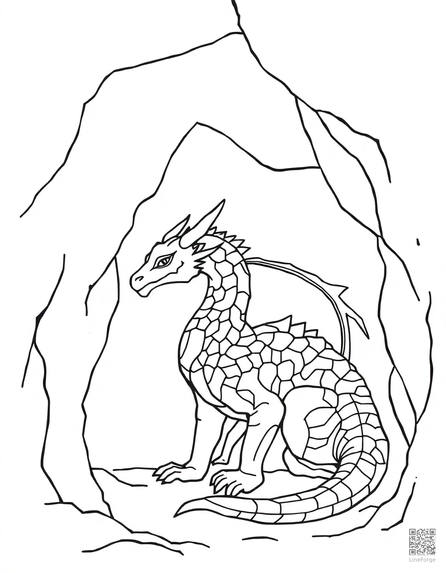 An ice dragon with crystalline scales in a frozen cave coloring page Minimal style - free printable