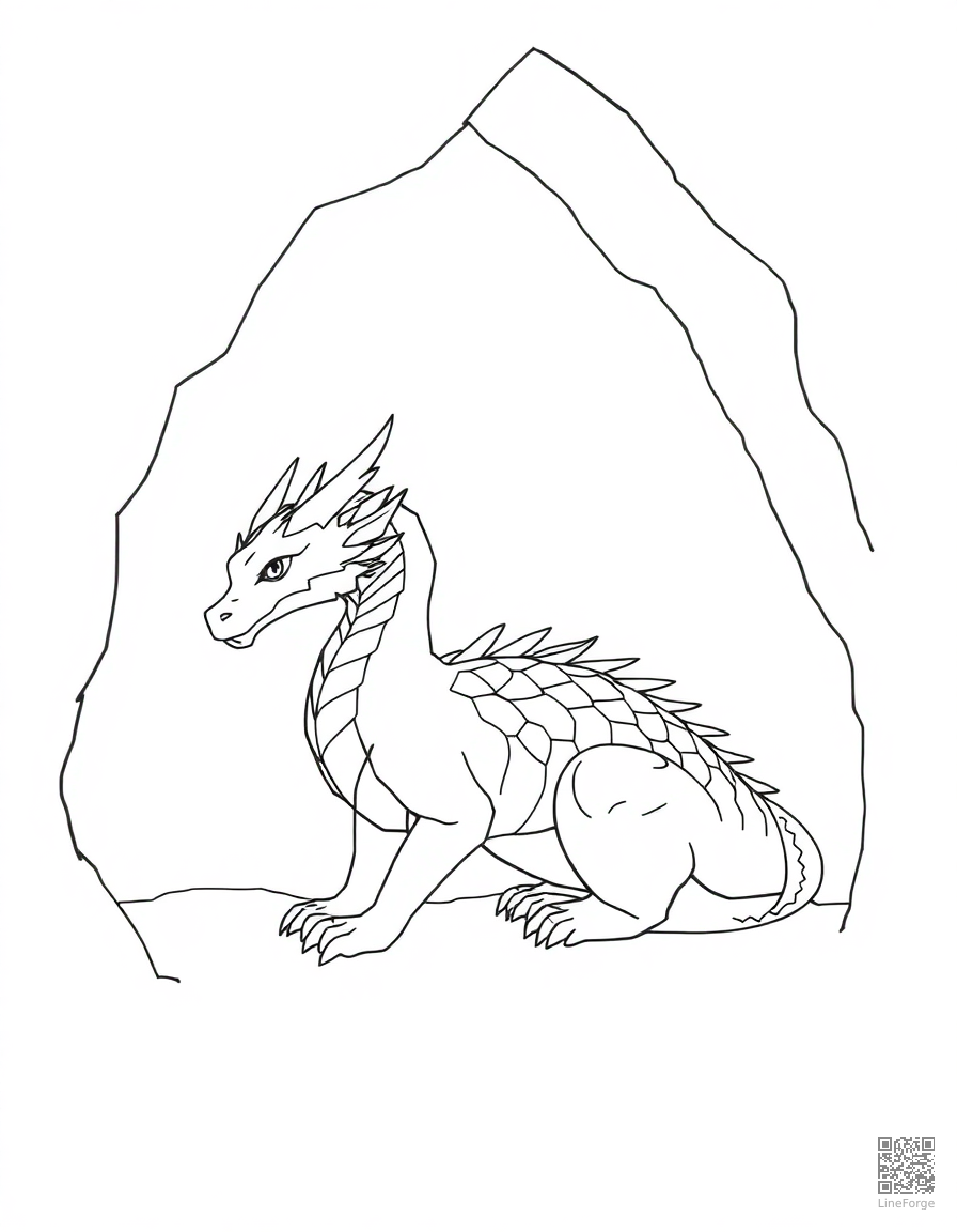 An ice dragon with crystalline scales in a frozen cave coloring page Minimal style - free printable