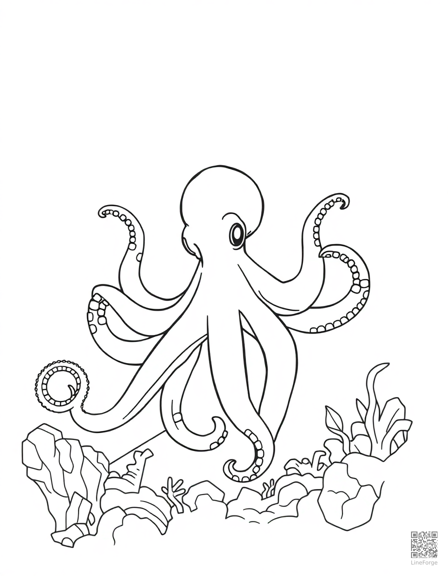 An octopus in a sunken shipwreck coloring page Minimal style - free printable