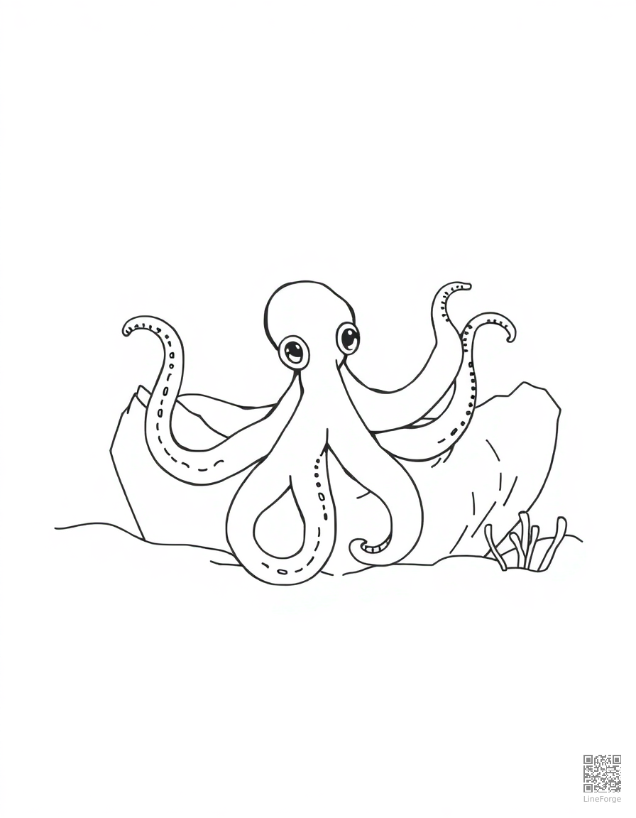 An octopus in a sunken shipwreck coloring page Minimal style - free printable