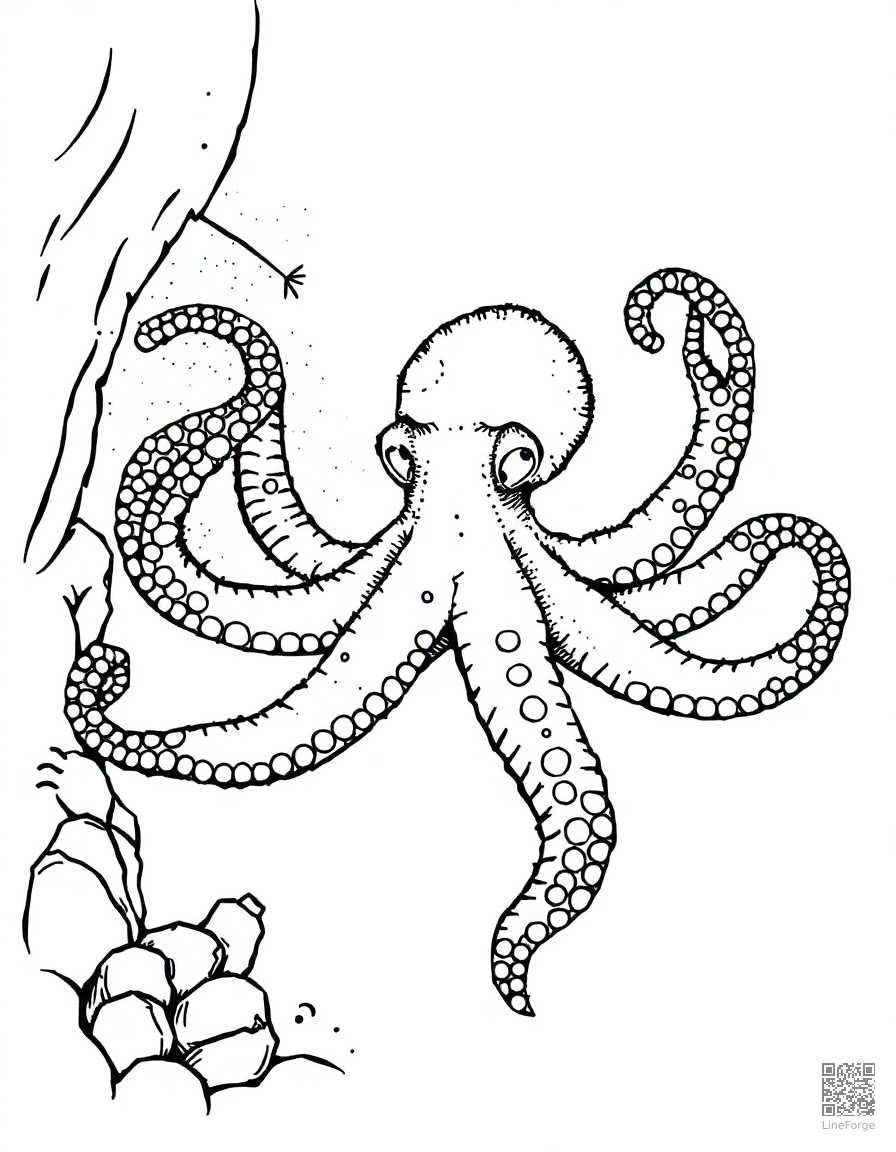 An octopus in a sunken shipwreck coloring page Stipple style - free printable