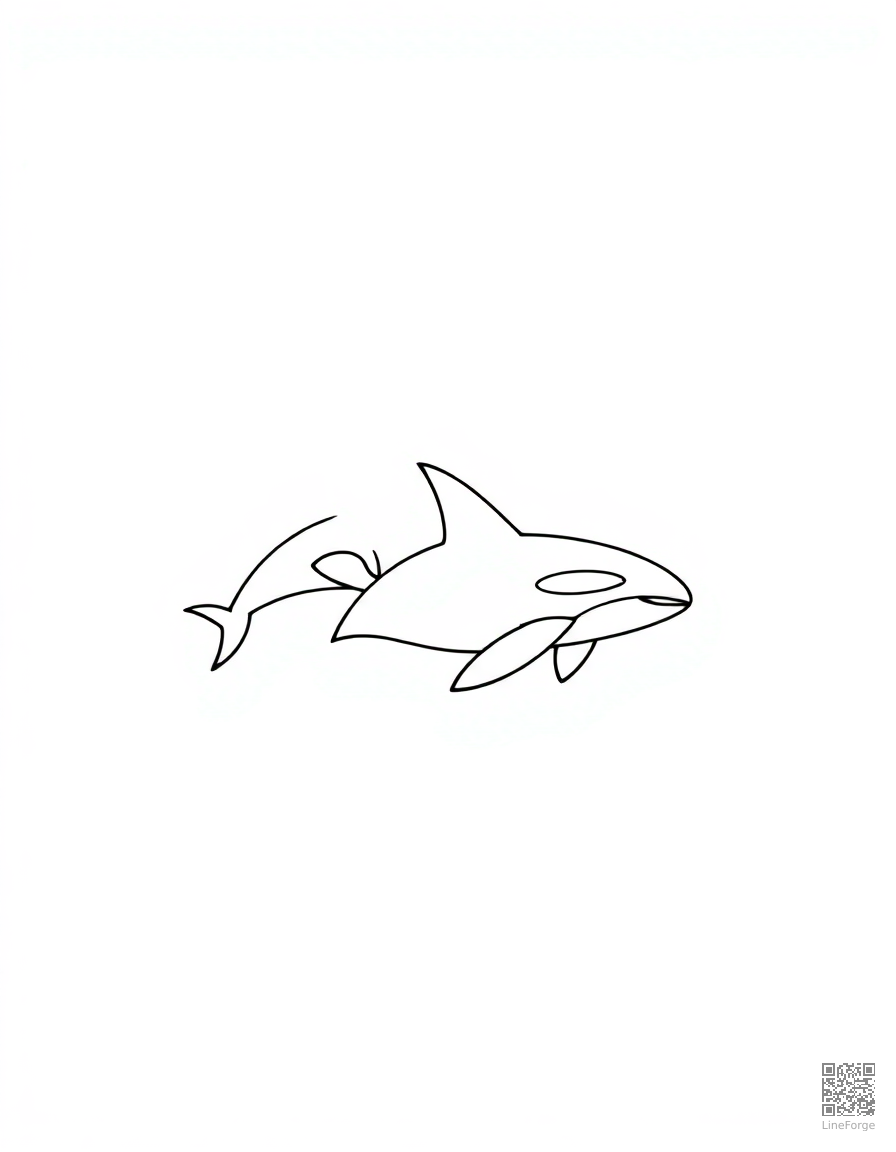 An orca pod swimming together through waves coloring page Minimal style - free printable