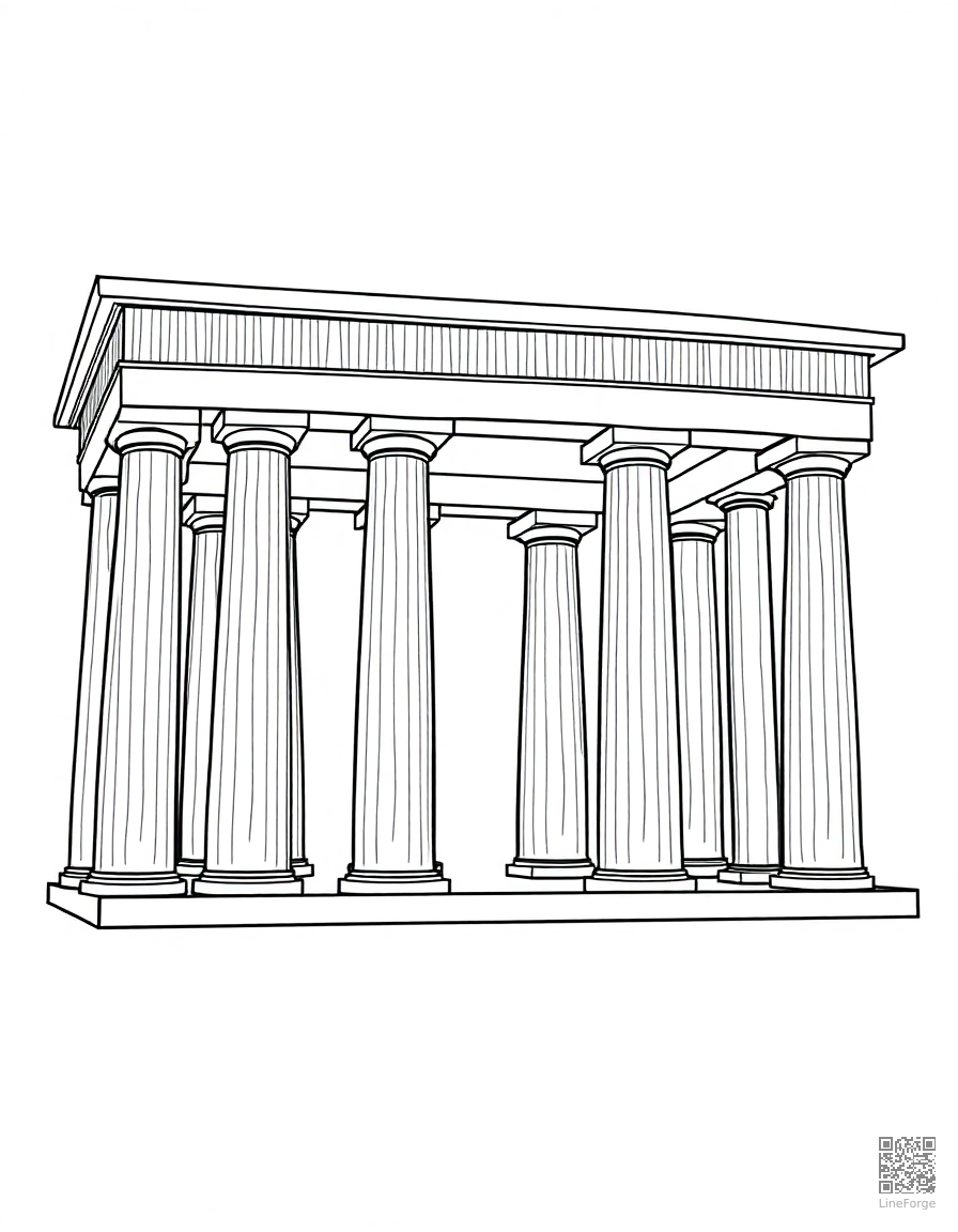 Free ancient greek temple with columns coloring page in contour style — printable line art