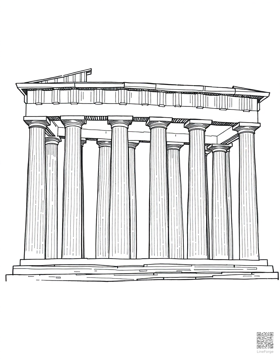 Ancient Greek temple with columns coloring page Crosshatch style free printable