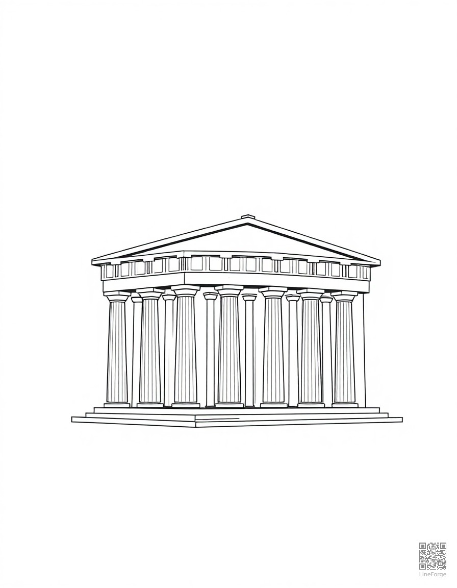 Free ancient greek temple with columns coloring page in minimal style — printable line art