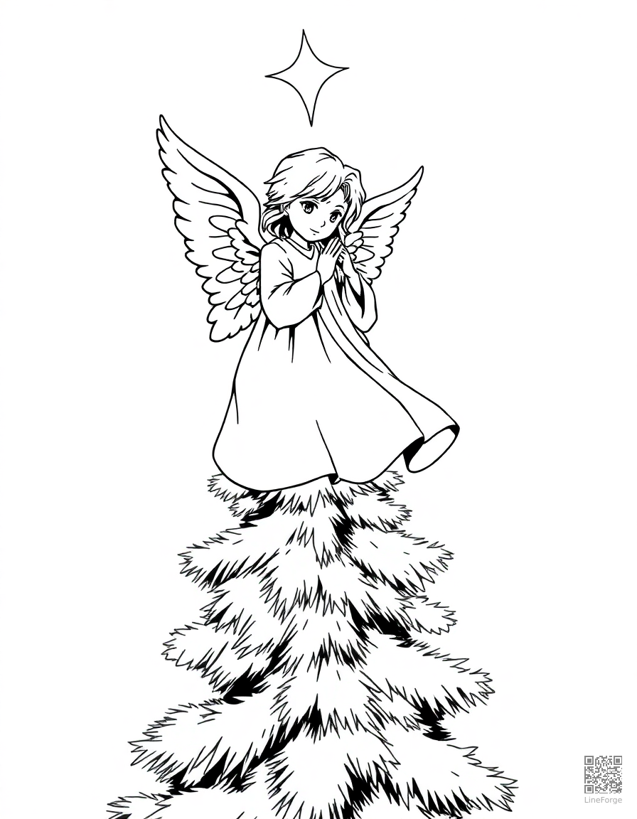 angel on top of a christmas tree coloring page Manga style - free printable