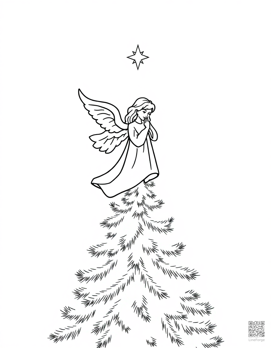 angel on top of a christmas tree coloring page Minimal style - free printable
