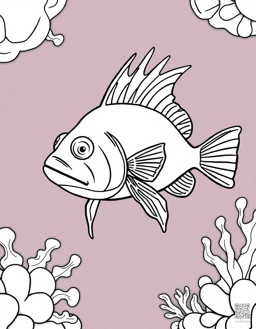 anglerfish in the deep dark ocean coloring page Contour style - free printable