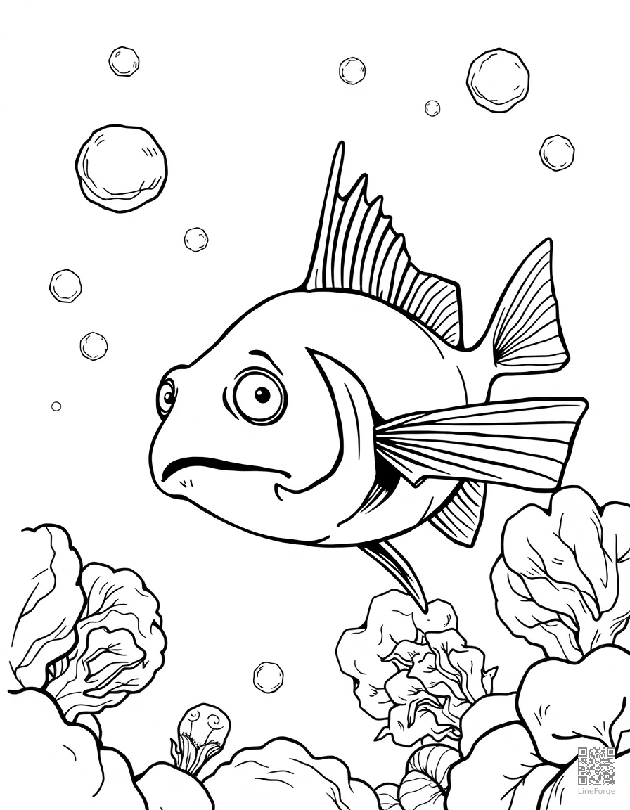 anglerfish in the deep dark ocean coloring page Manga style - free printable