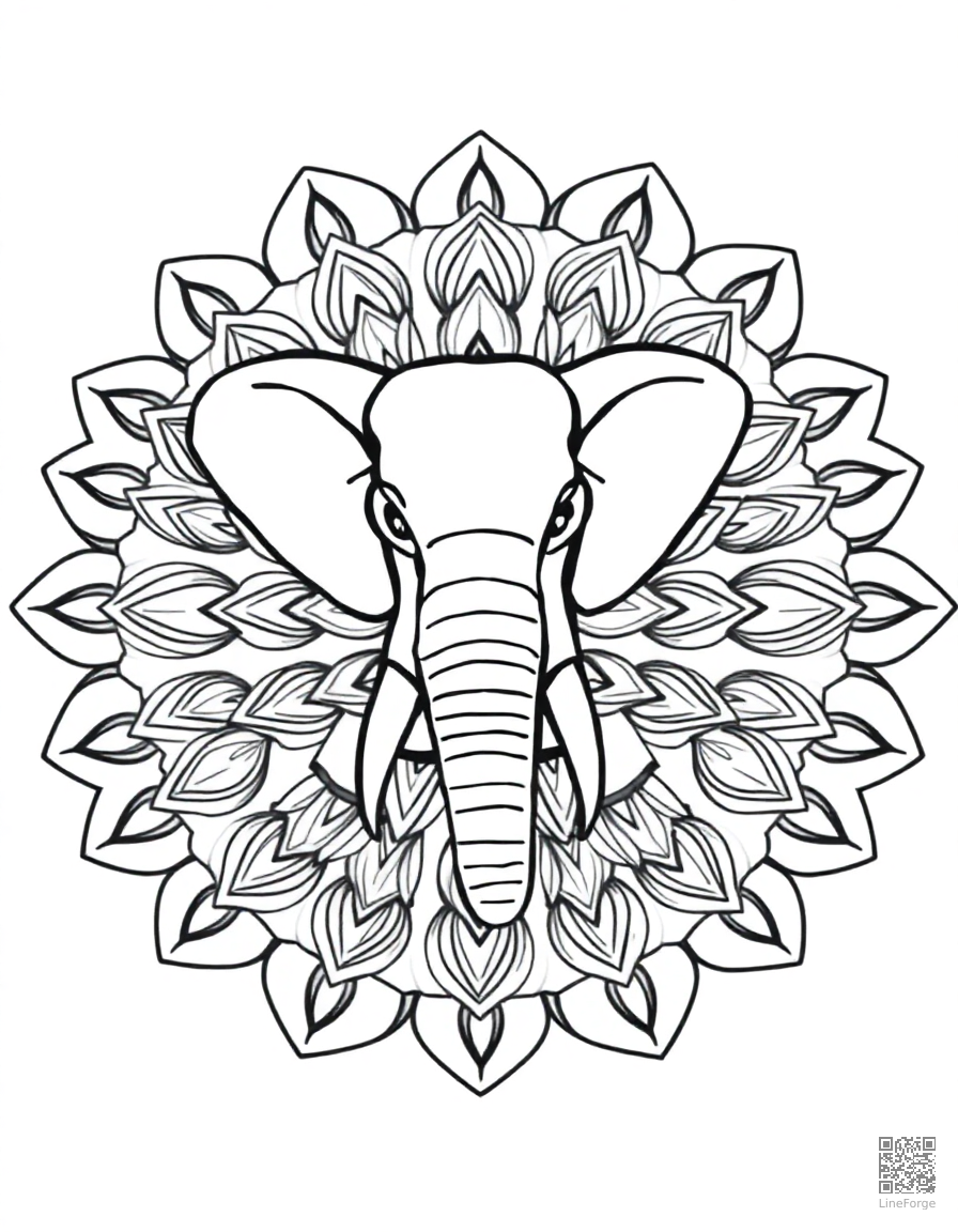 animal mandala with elephant motif coloring page Contour style free printable