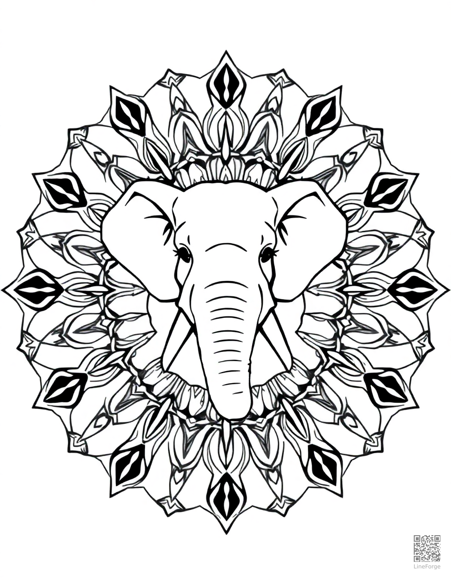 animal mandala with elephant motif coloring page Manga style free printable