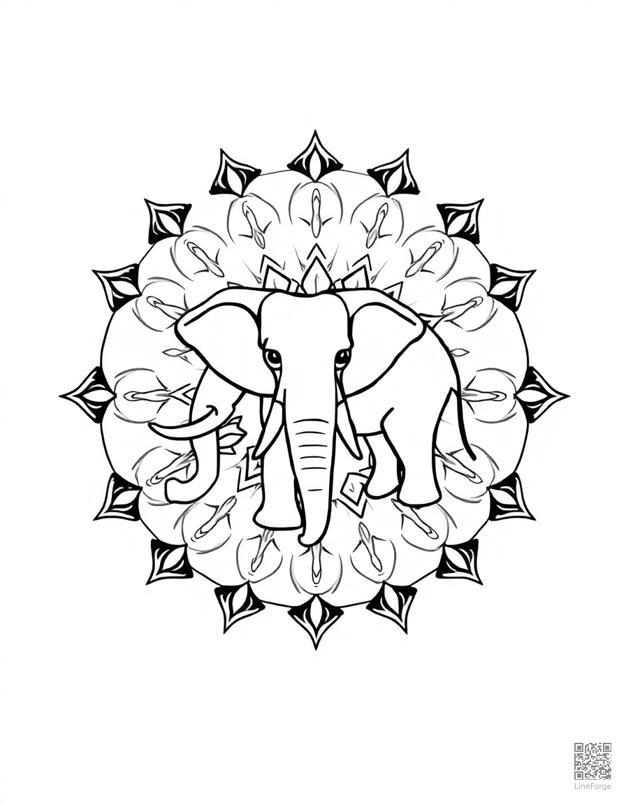animal mandala with elephant motif coloring page Minimal style free printable