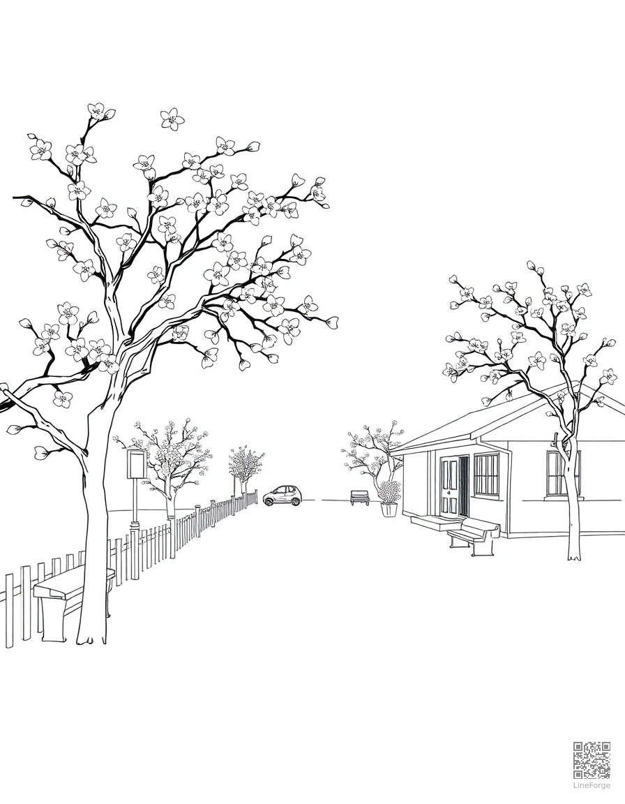 anime style cherry blossom school scene coloring page Minimal style - free printable