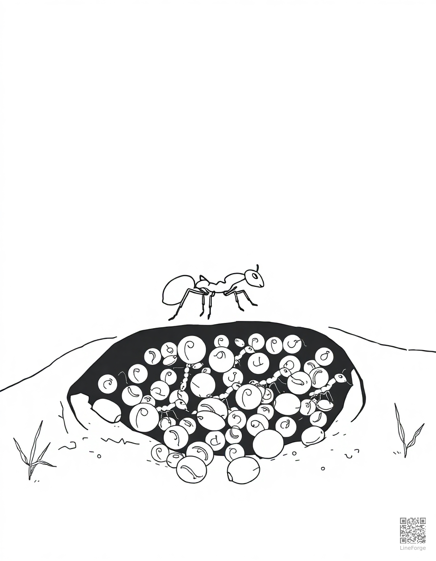 ant colony carrying food underground coloring page Minimal style - free printable