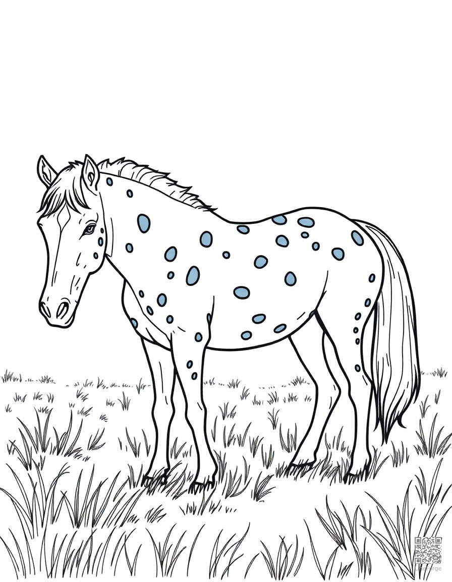 appaloosa horse with spotted coat in a meadow coloring page Contour style - free printable