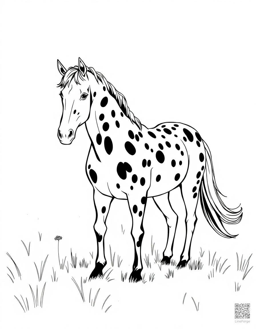 appaloosa horse with spotted coat in a meadow coloring page Manga style free printable
