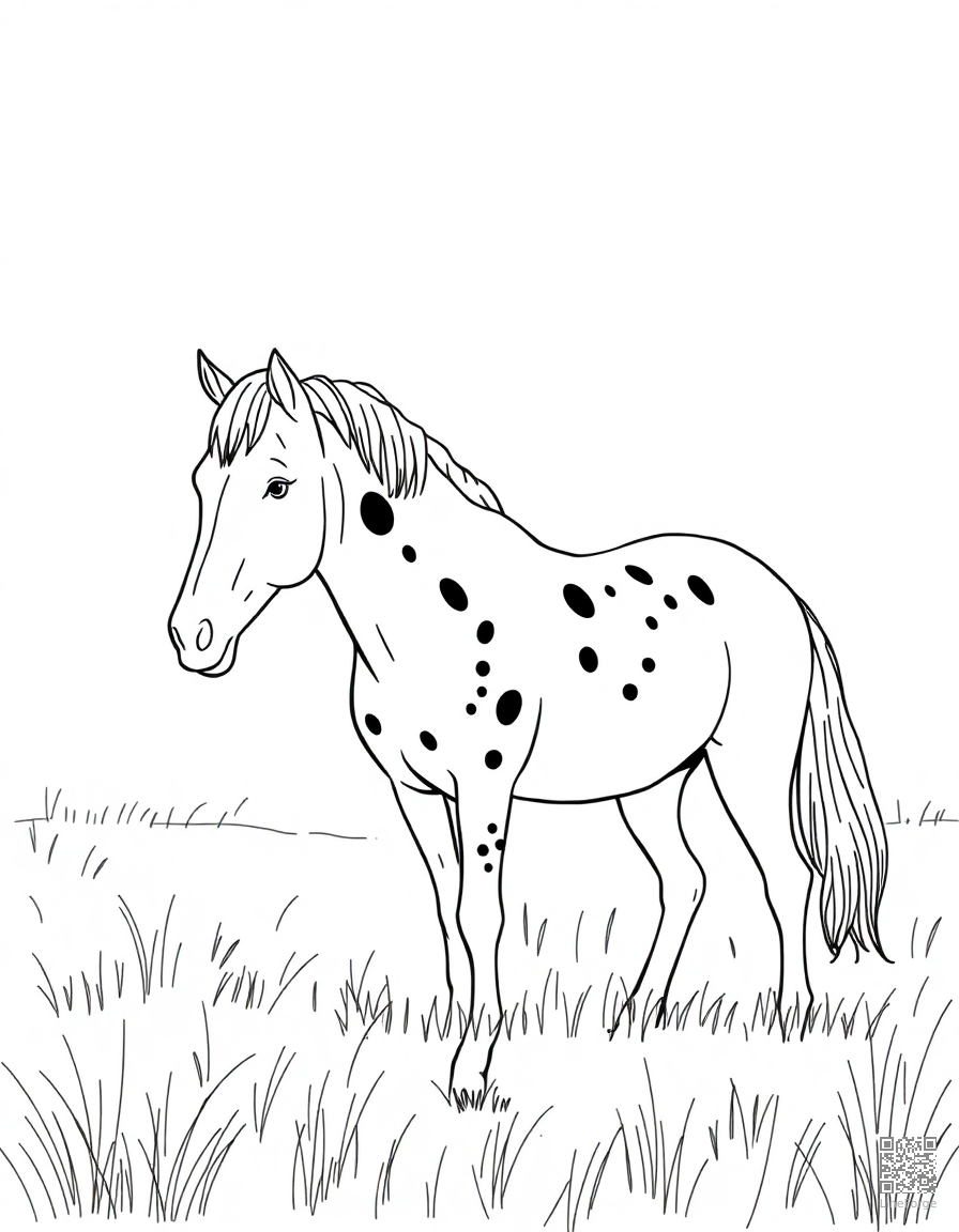 appaloosa horse with spotted coat in a meadow coloring page Minimal style - free printable