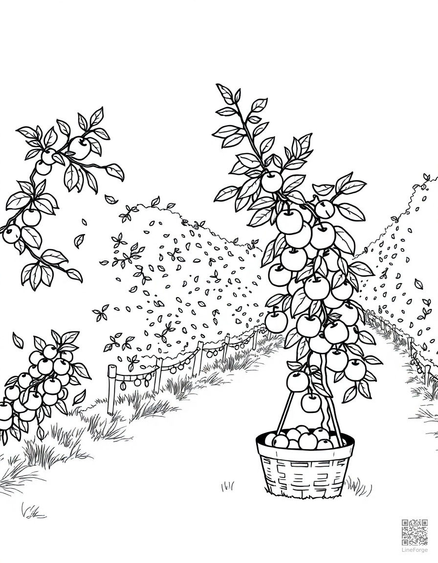 apple picking at an orchard coloring page Minimal style - free printable