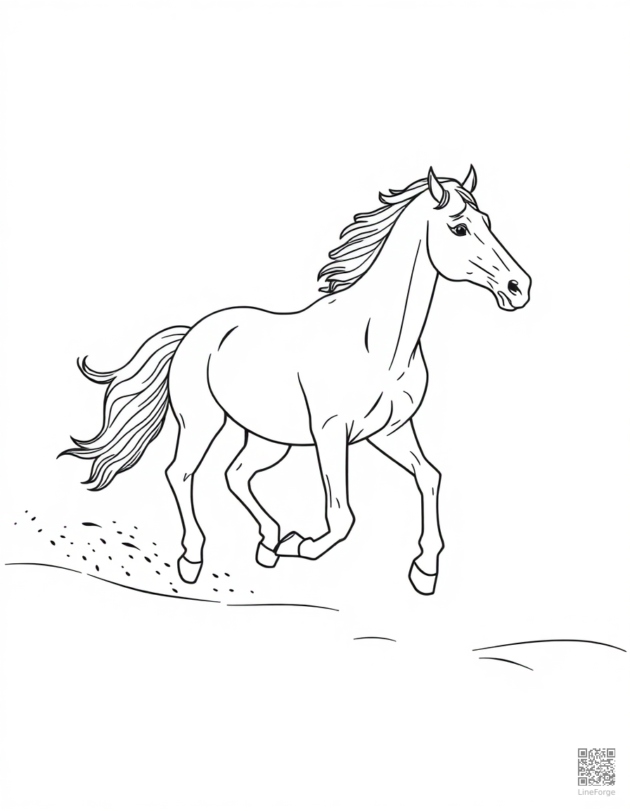 arabian horse running along a sandy beach coloring page Contour style - free printable