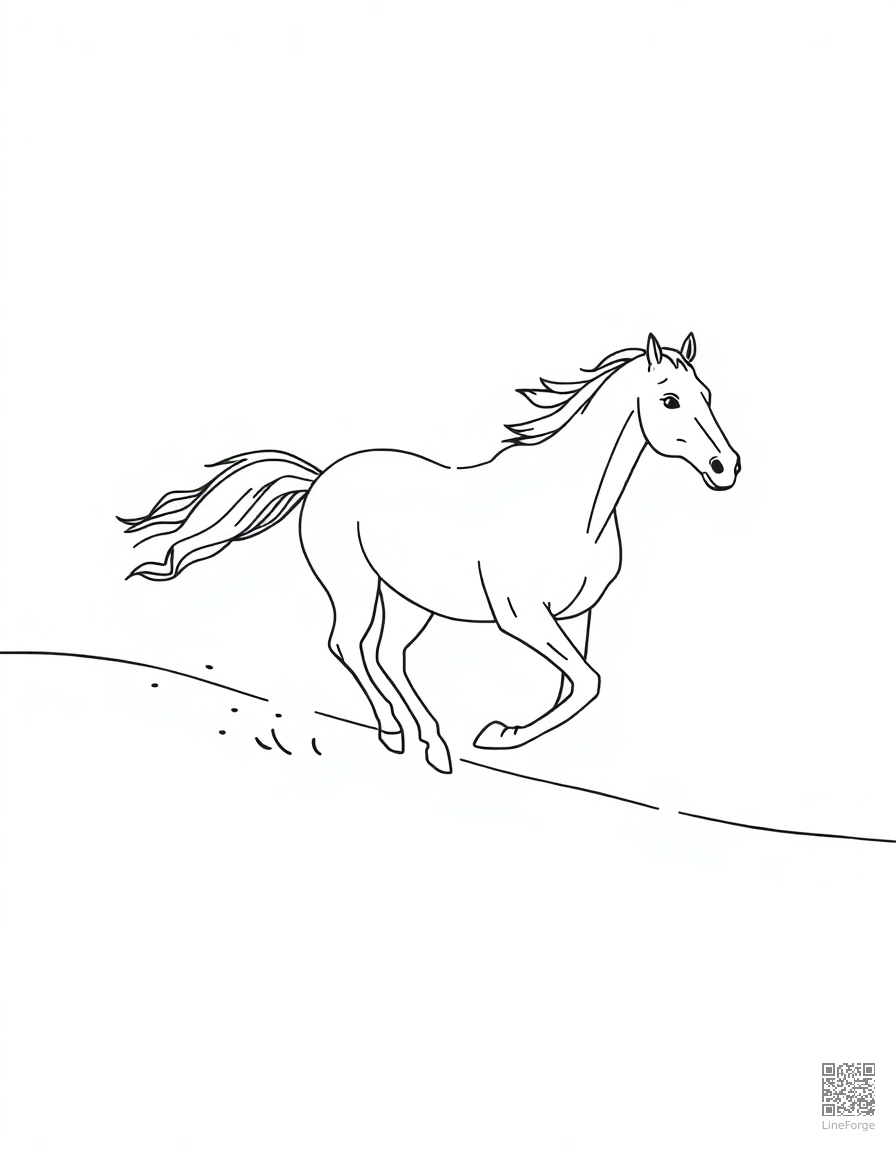arabian horse running along a sandy beach coloring page Minimal style - free printable