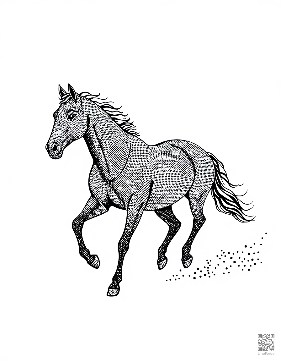 arabian horse running along a sandy beach coloring page Stipple style - free printable