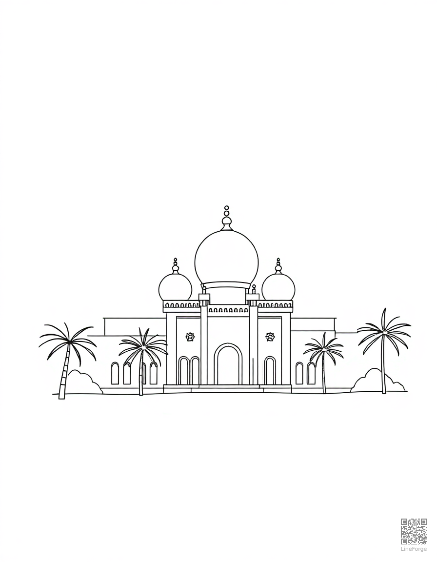 arabian nights scene with palace and stars coloring page Minimal style - free printable