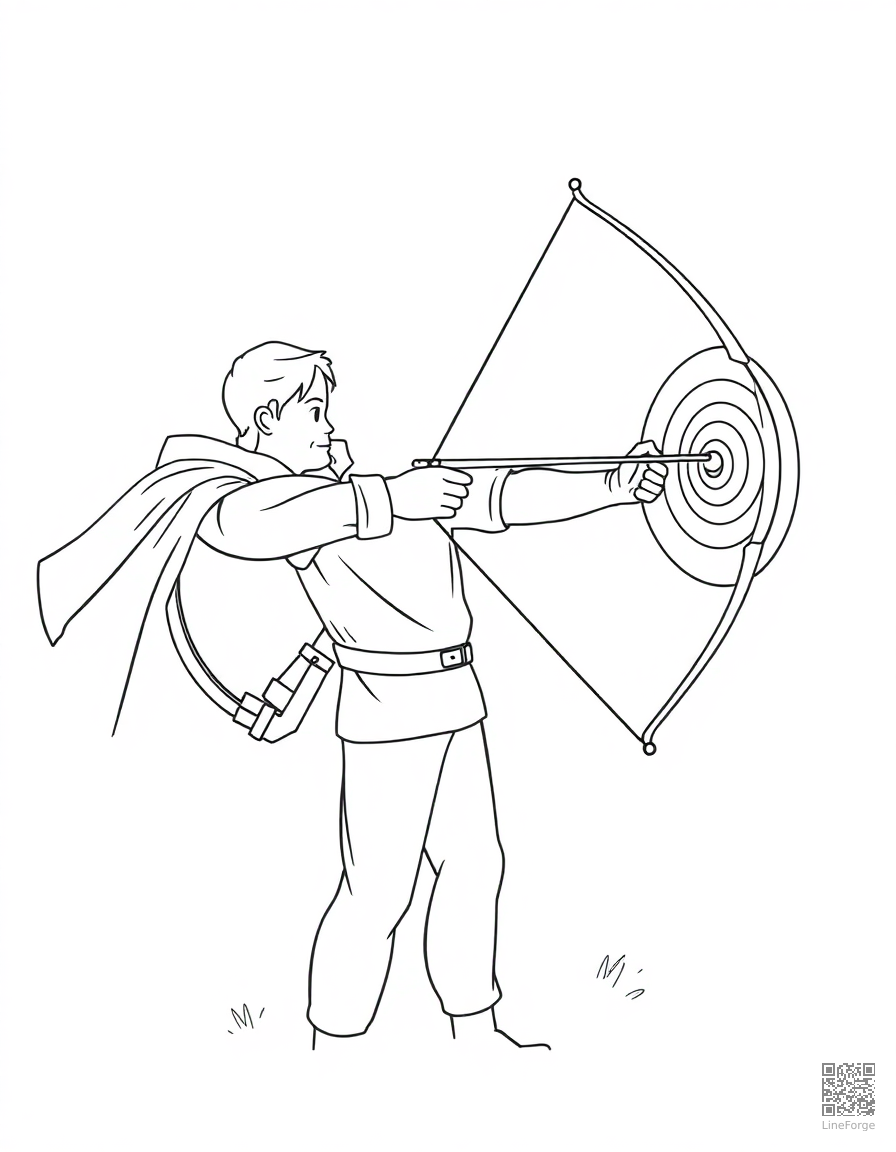 archer aiming at a target coloring page Contour style - free printable