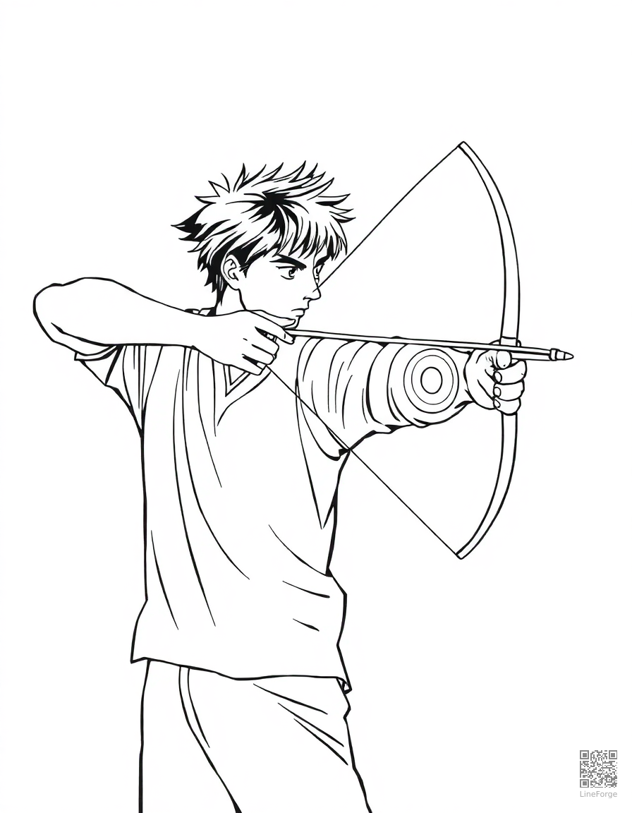archer aiming at a target coloring page Manga style - free printable