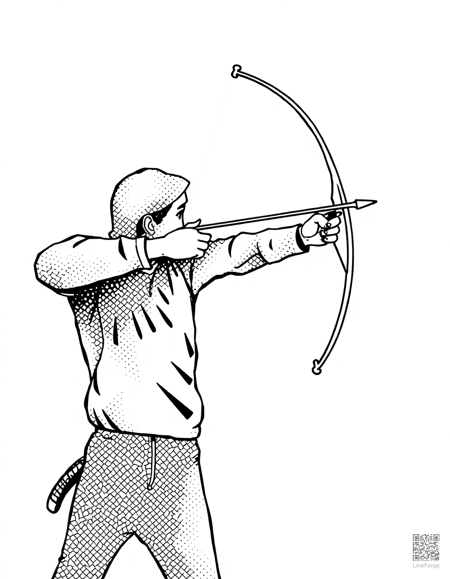 archer aiming at a target coloring page Stipple style - free printable