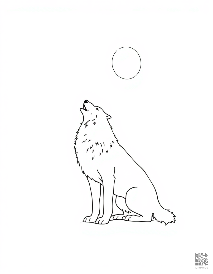 arctic wolf howling at the moon coloring page Minimal style - free printable