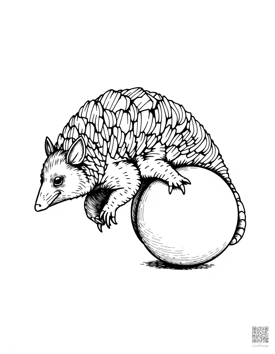 armadillo rolling into a ball coloring page Crosshatch style free printable