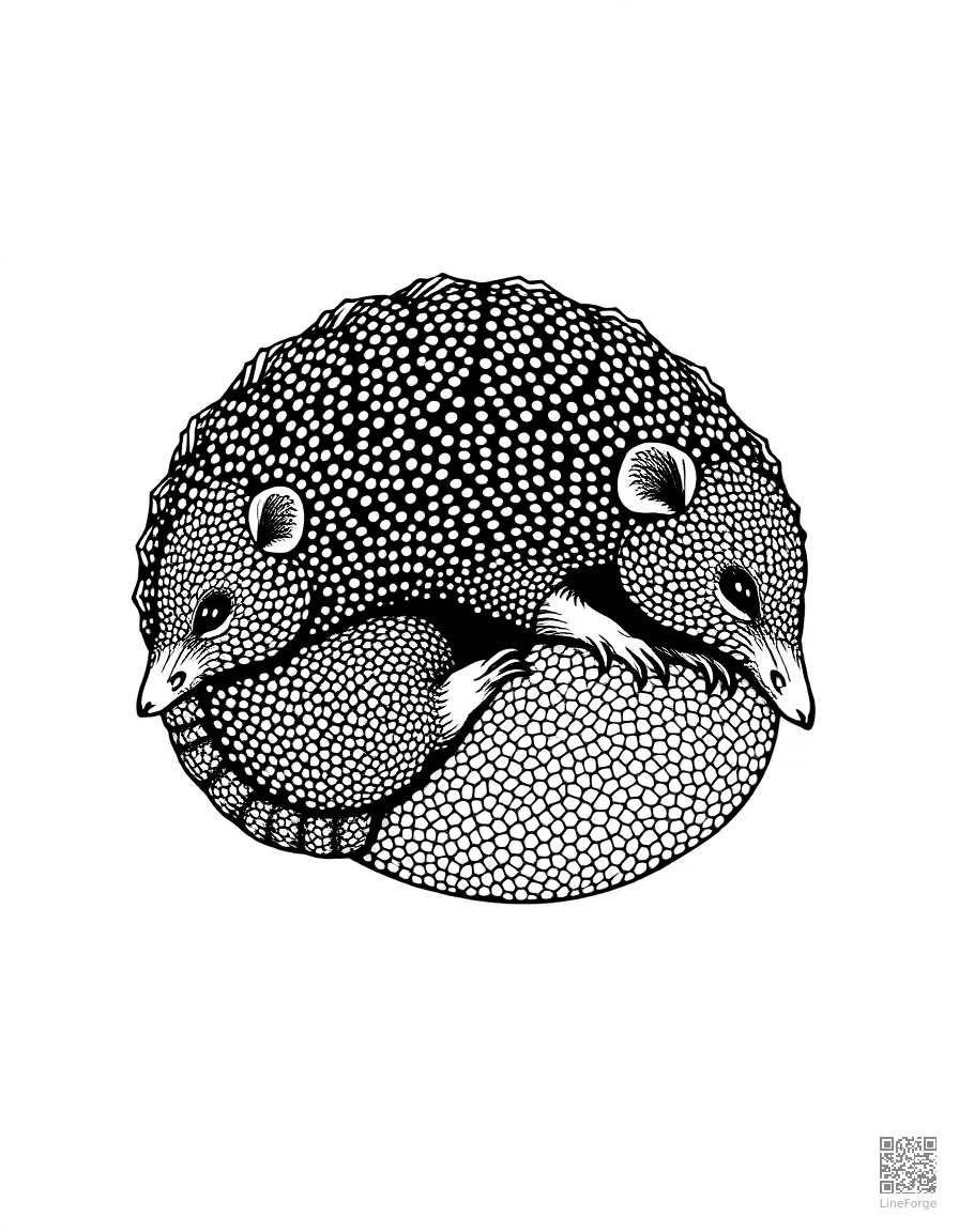 armadillo rolling into a ball coloring page Stipple style free printable