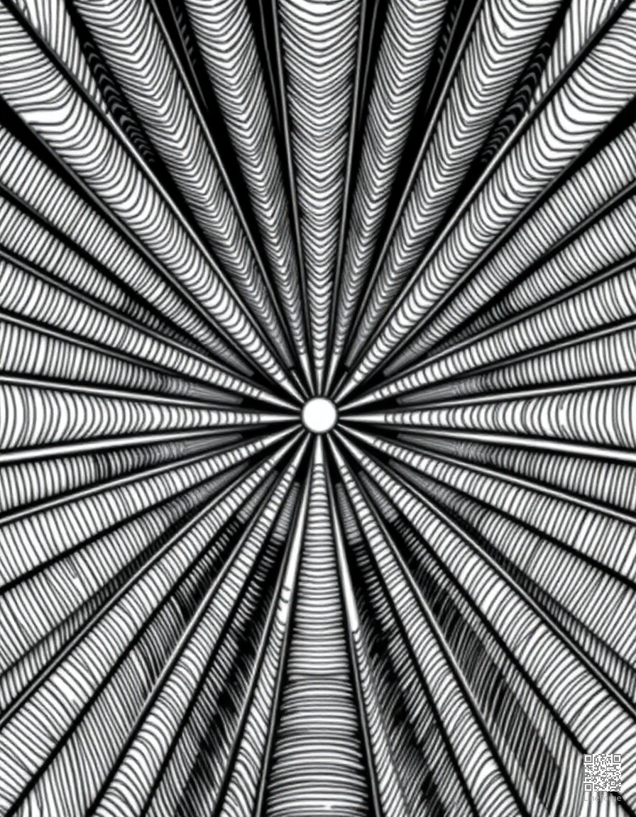 art deco fan pattern design coloring page Crosshatch style free printable